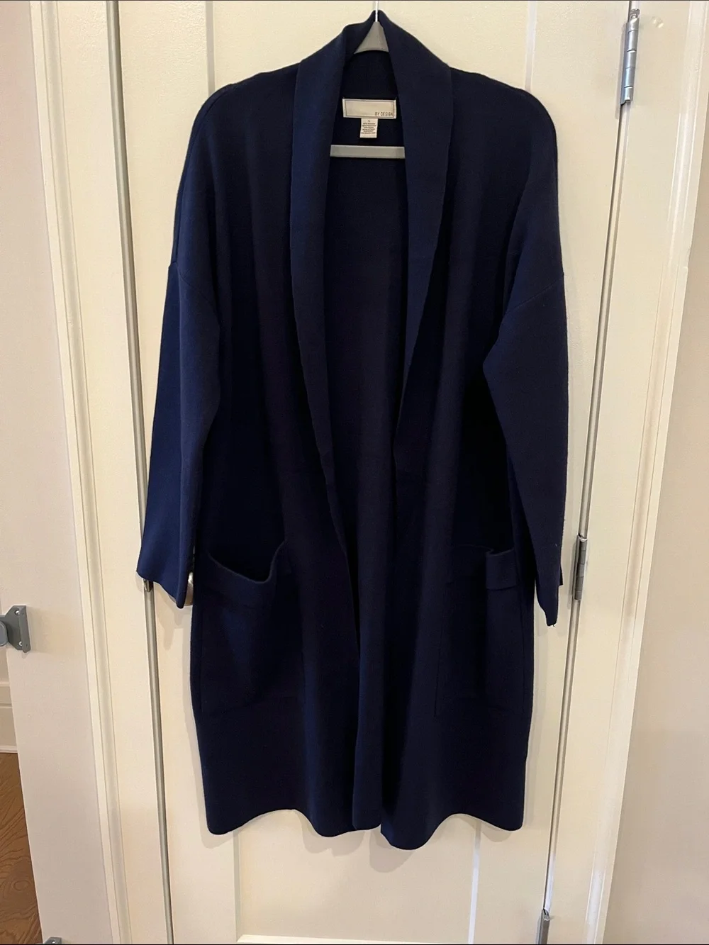 Open-Front Shawl Collar Long Cardigan in Deep Navy